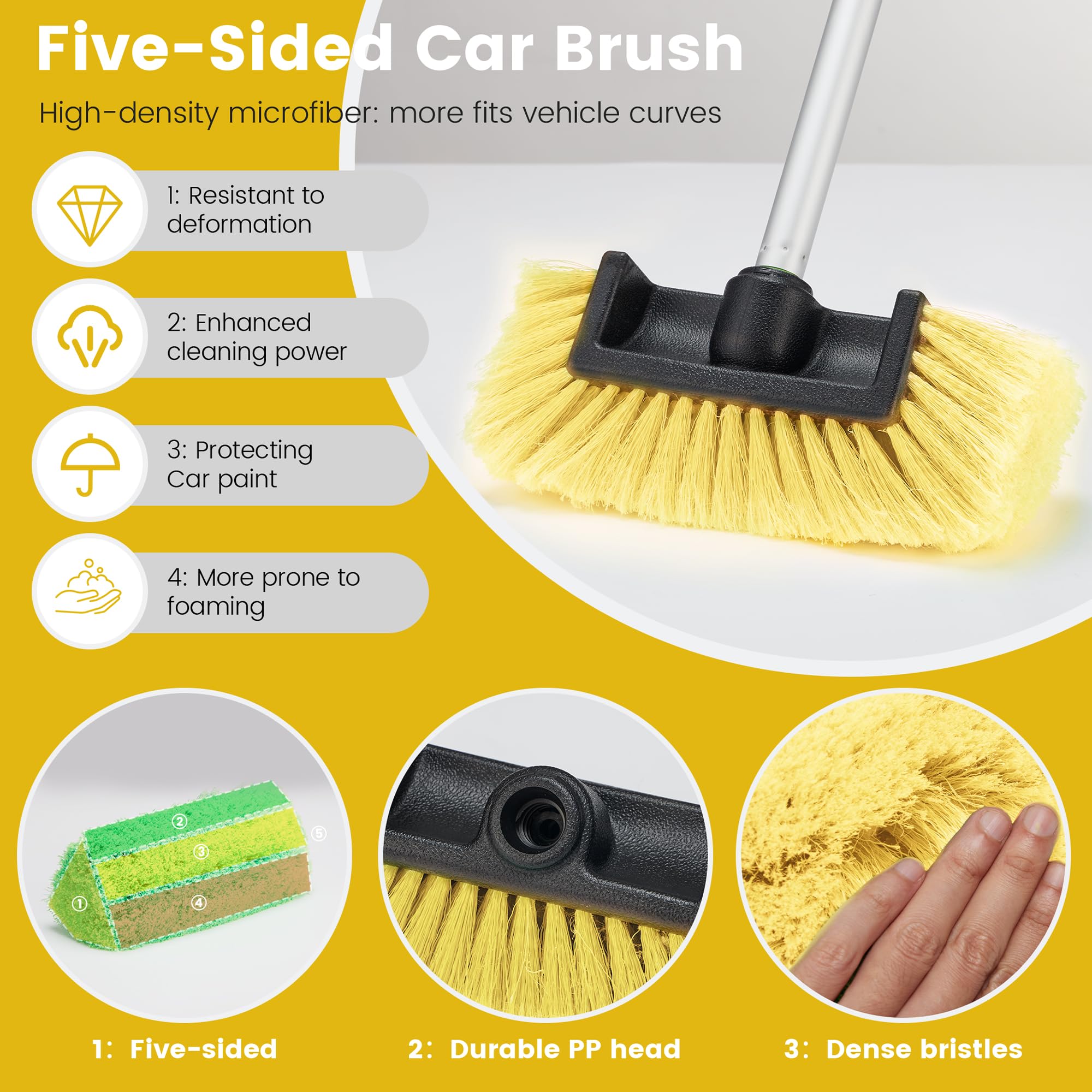 WESBRITE brush assembled at full 60-inch reach cleaning a vehicle roof for safe access