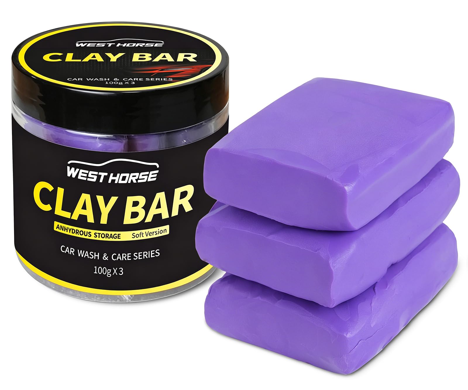 WEST HORSE clay bar front packaging showing 3-pack benefit