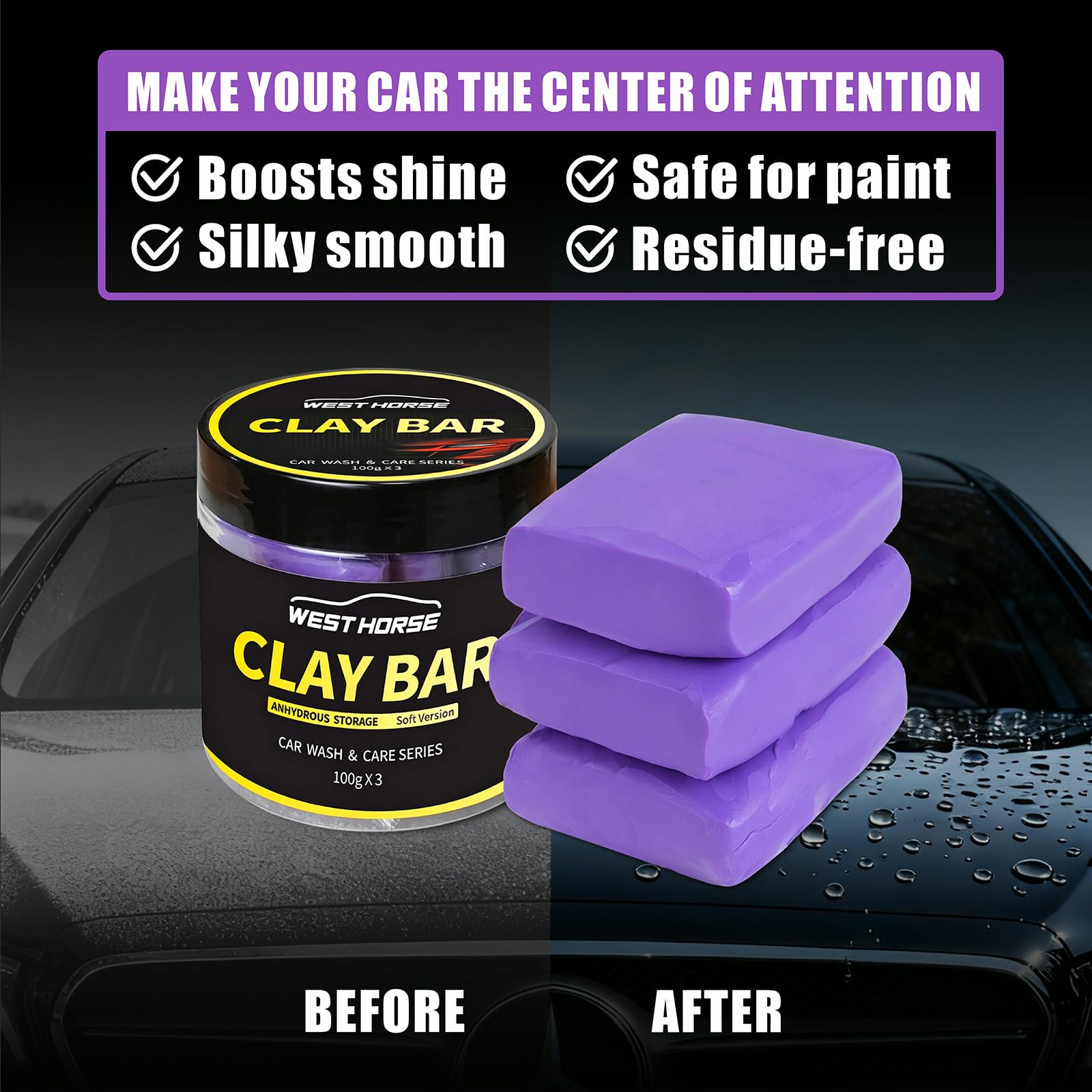 WEST HORSE clay bar stretched to show detail and contaminant trapping