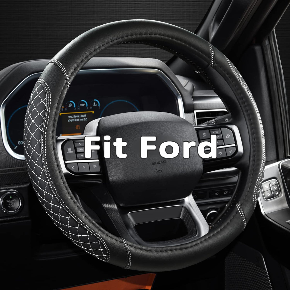 West Llama front view of quilted steering wheel cover showing refined styling and protection
