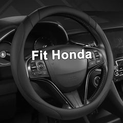 West Llama front view of steering wheel cover showing clean black finish and fit option benefit