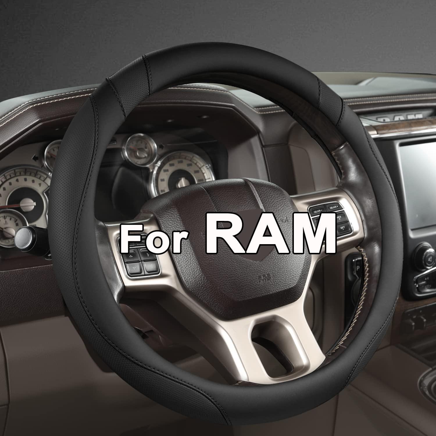 West Llama front view of packaged steering wheel cover, shows fit and style benefit
