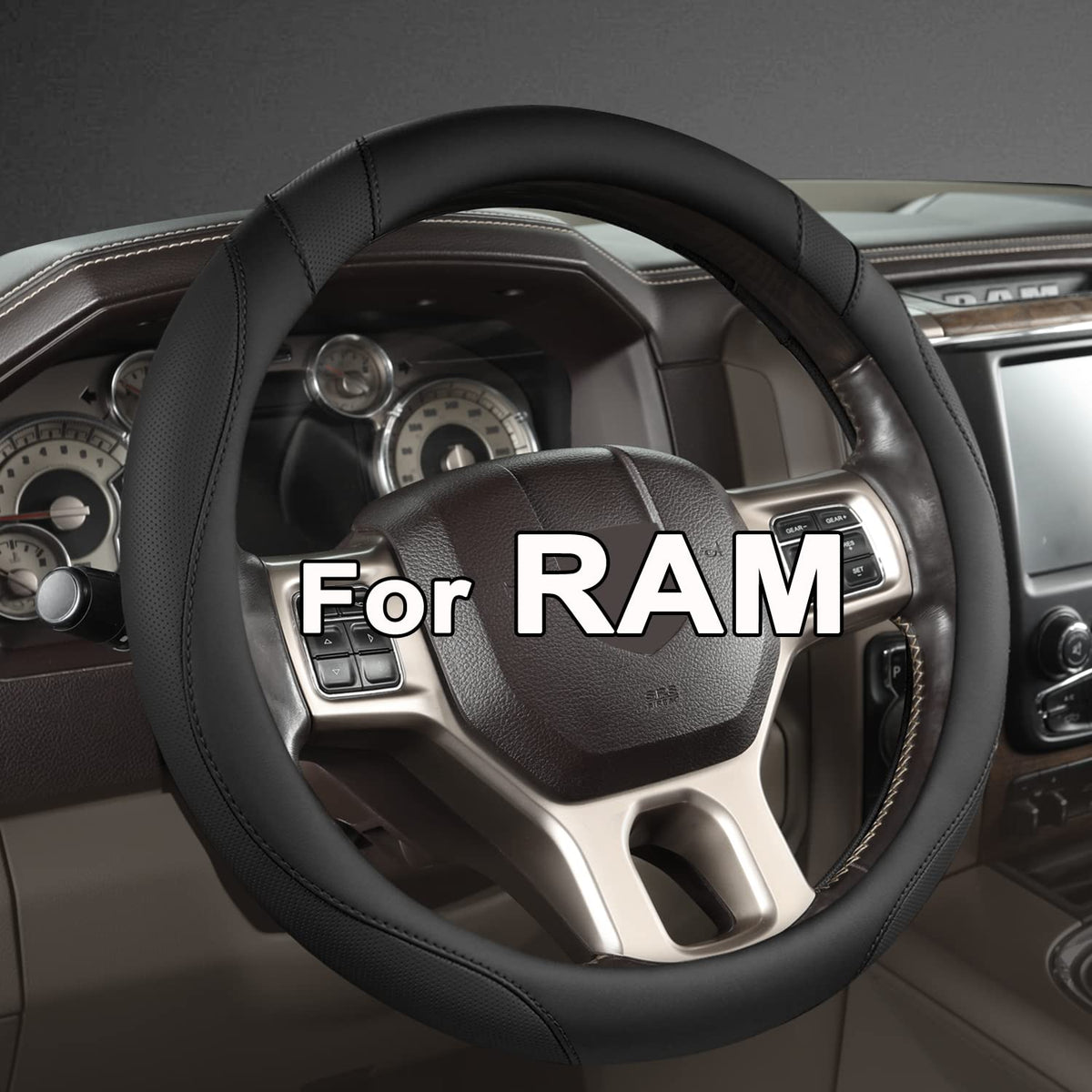 West Llama front view of packaged steering wheel cover, shows fit and style benefit