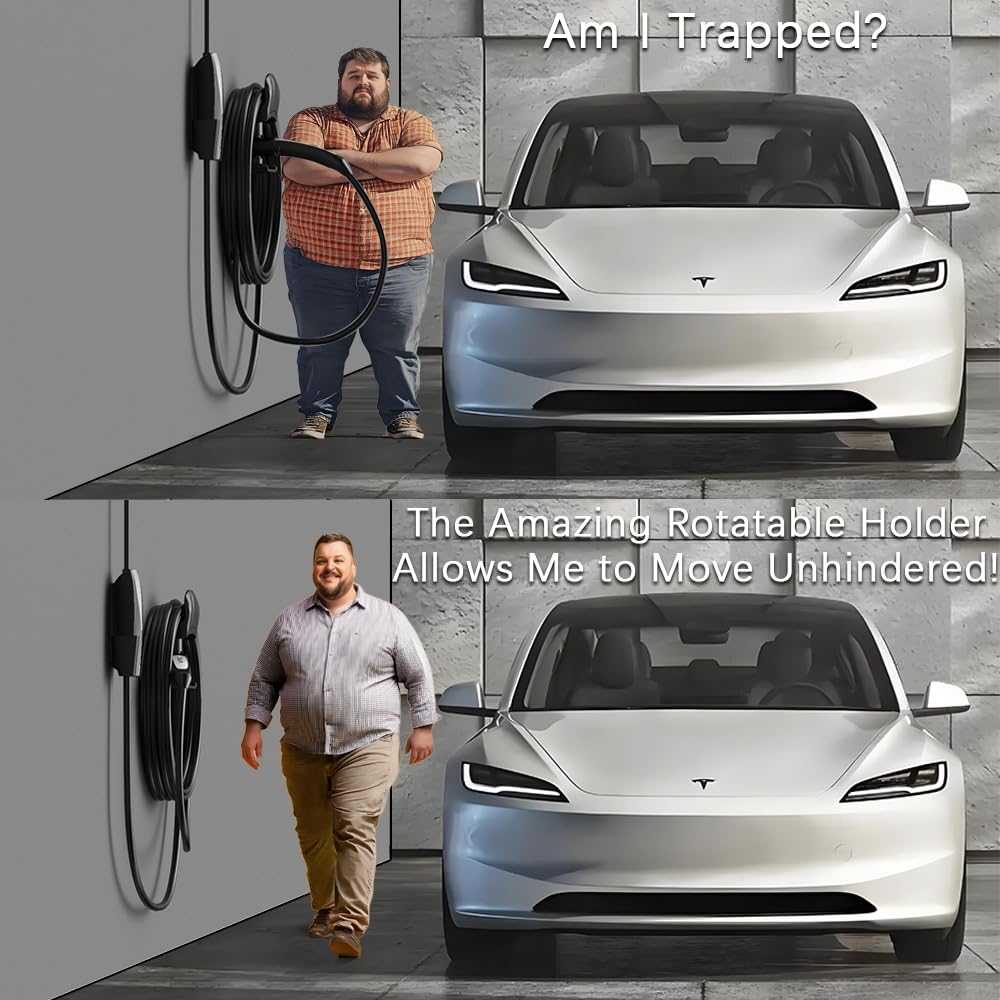 westsaim holder mounted in a garage organizing the Tesla Mobile Connector neatly