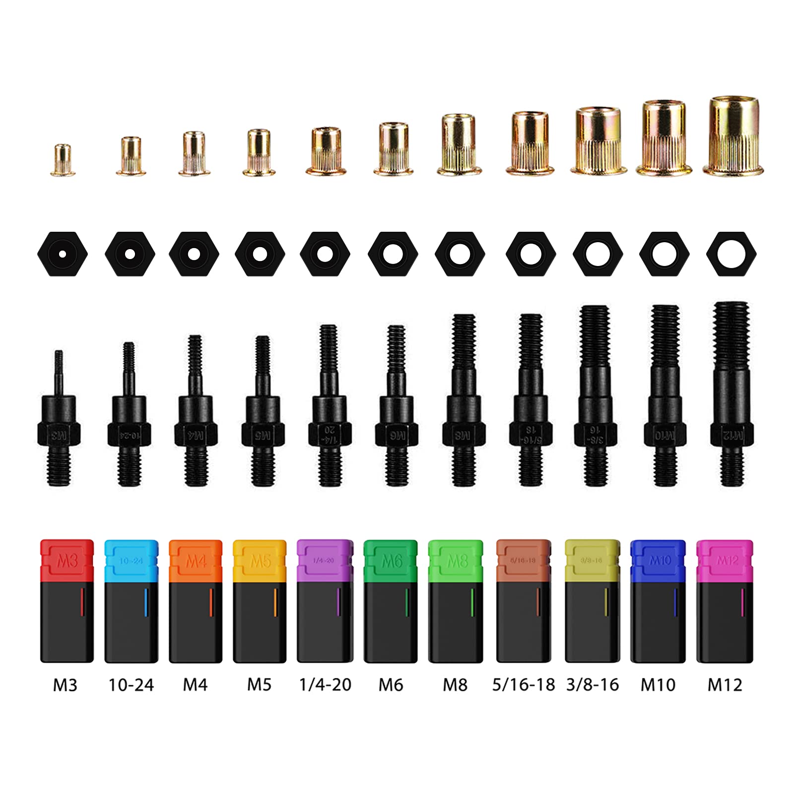 WETOLS closeup of interchangeable mandrels neatly organized, eases size selection