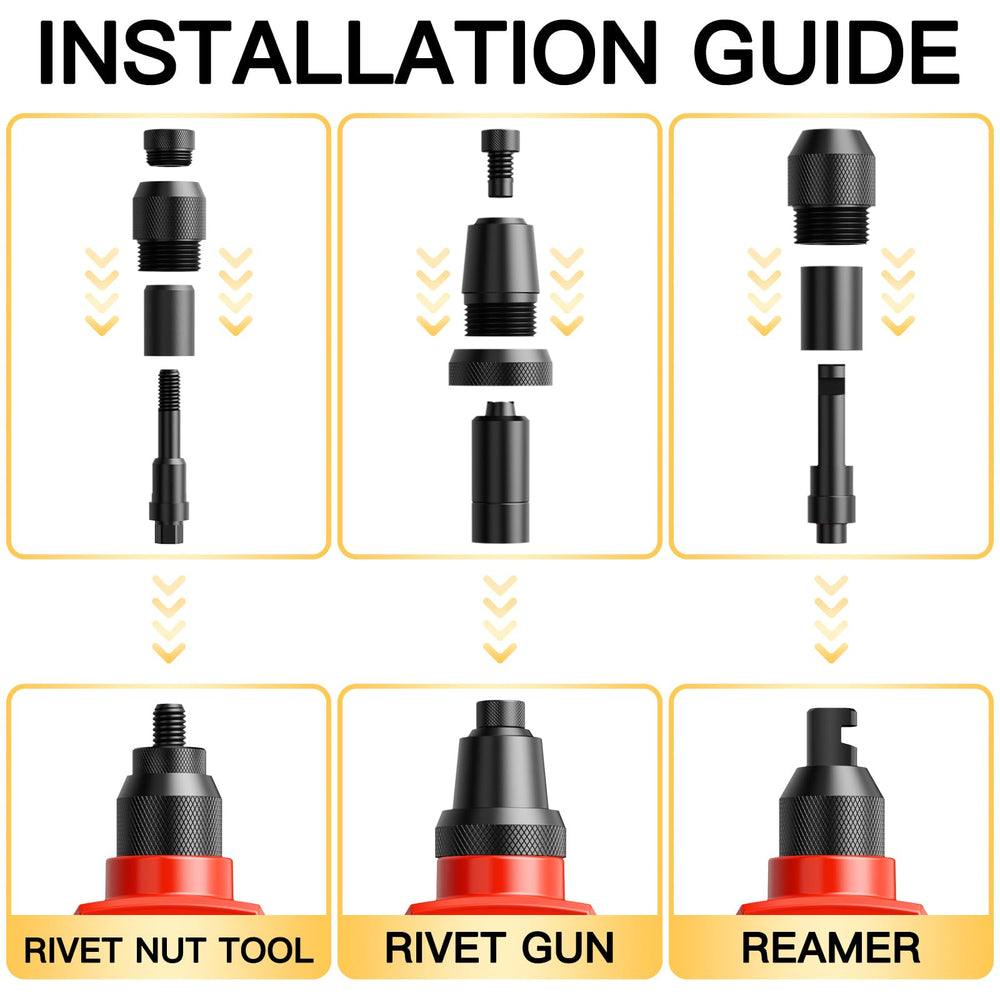 WETOLS mandrels and rivet nuts arranged in case for quick selection and organization