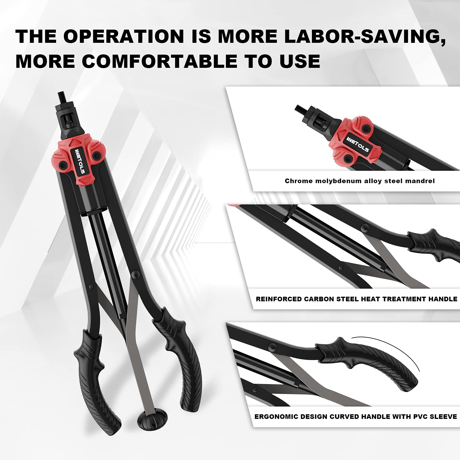 WETOLS handle grip detail emphasizing ergonomic texture for reduced hand fatigue