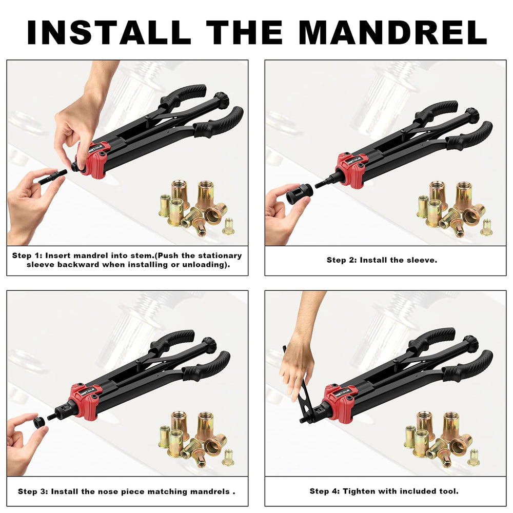 WETOLS tool being used on a metal panel, demonstrates efficient rivet nut installation