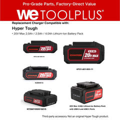WETOOLPLUS charger attached to Hyper Tough battery demonstrating correct compatibility