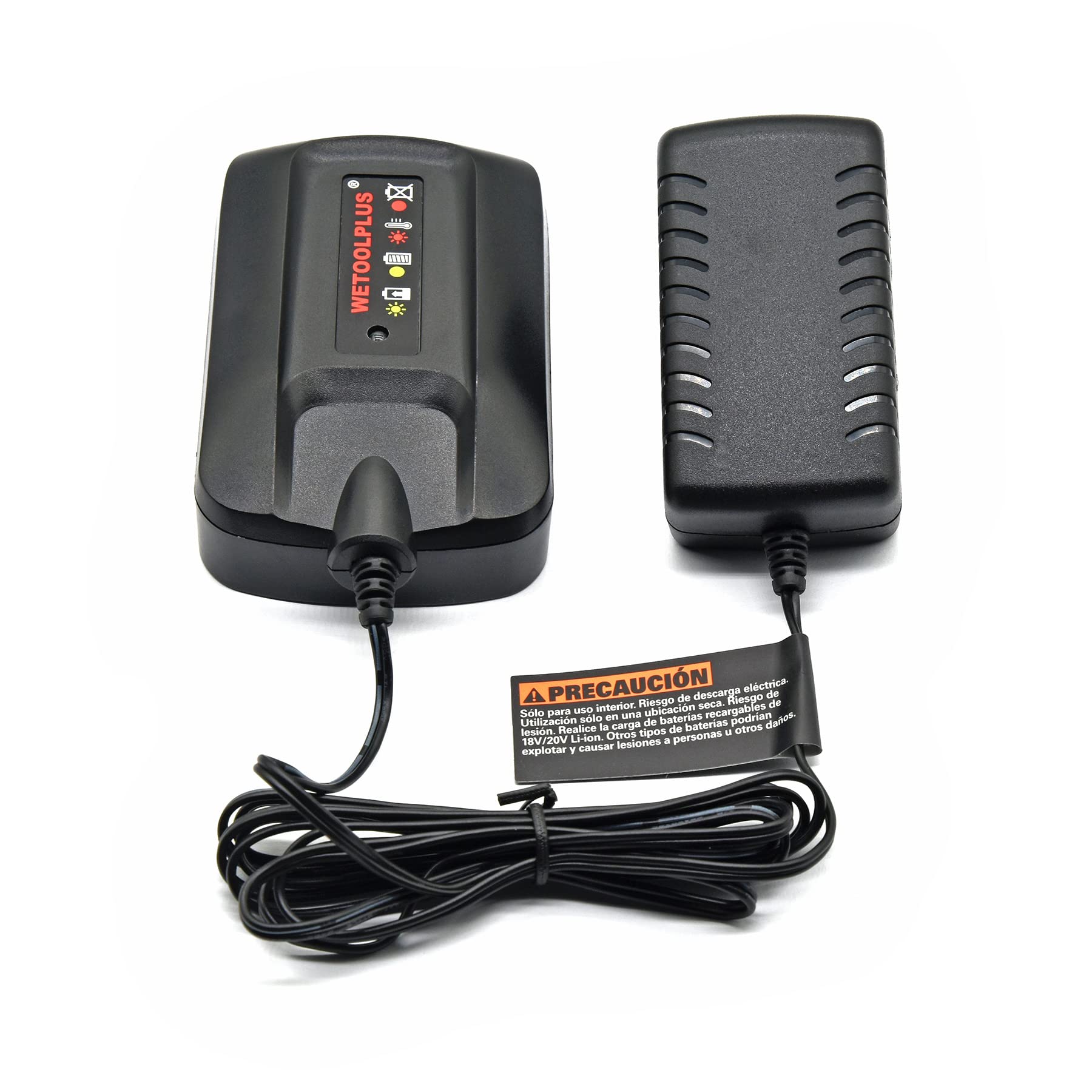 WETOOLPLUS charger in hand illustrating compact size for easy transport