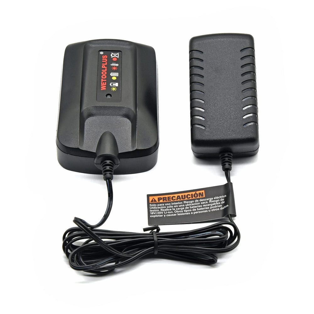 WETOOLPLUS charger in hand illustrating compact size for easy transport