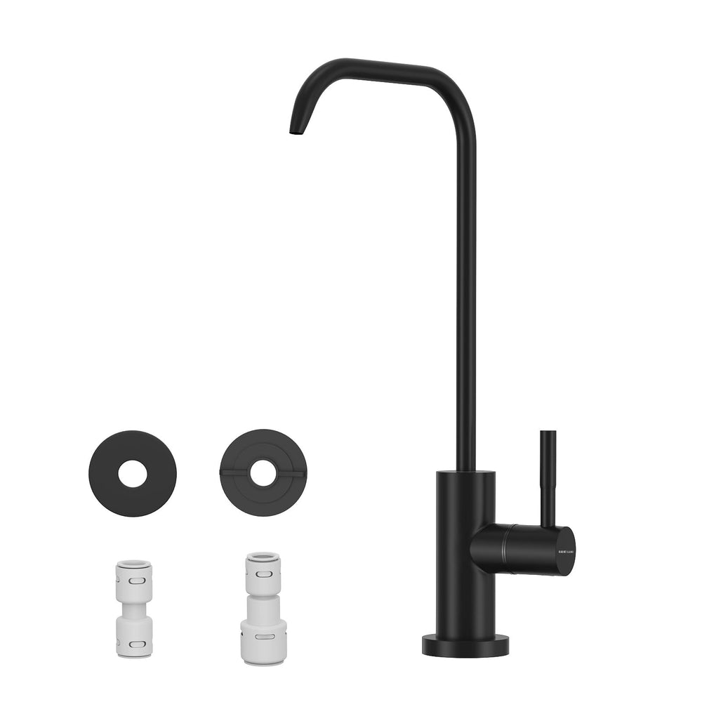 WEWE front view matte black faucet showing compact design and modern benefit
