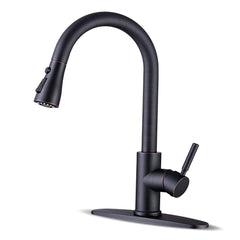 WEWE faucet front view showing oil rubbed bronze finish and high-arc design, durable look