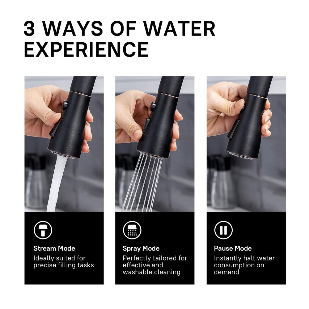 WEWE faucet hose extended to show 24 inch reach and flexible pull-down functionality