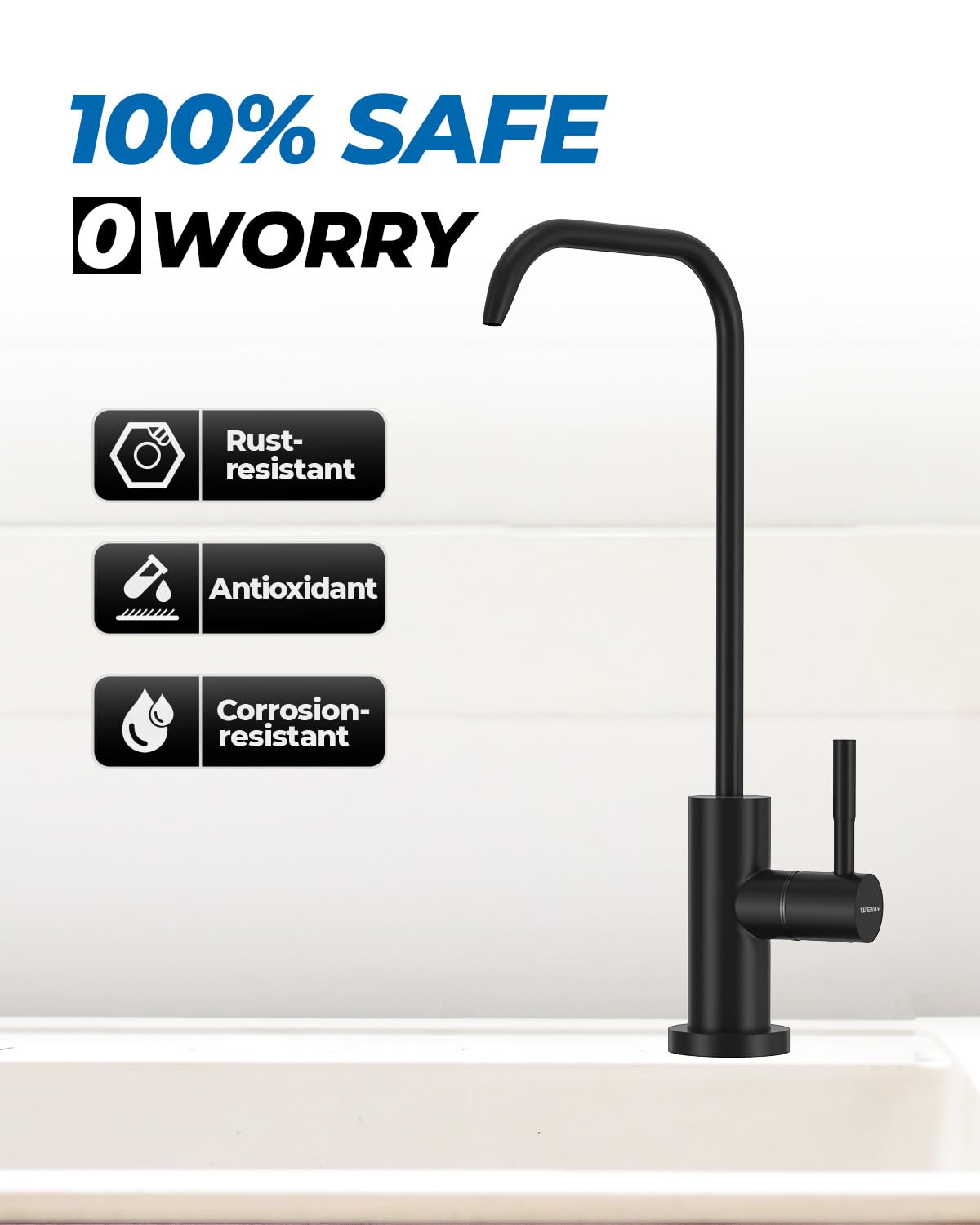 WEWE faucet mounted on marble countertop for cohesive kitchen aesthetics benefit