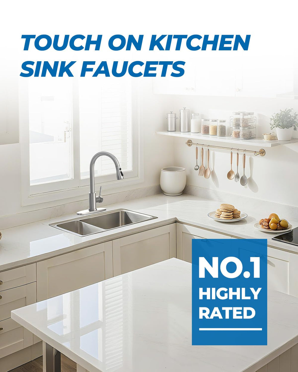 WEWE faucet in a kitchen lifestyle scene illustrating coordinated modern look benefit