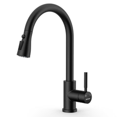 WEWE front view matte black faucet showing sleek tulip design and modern appeal
