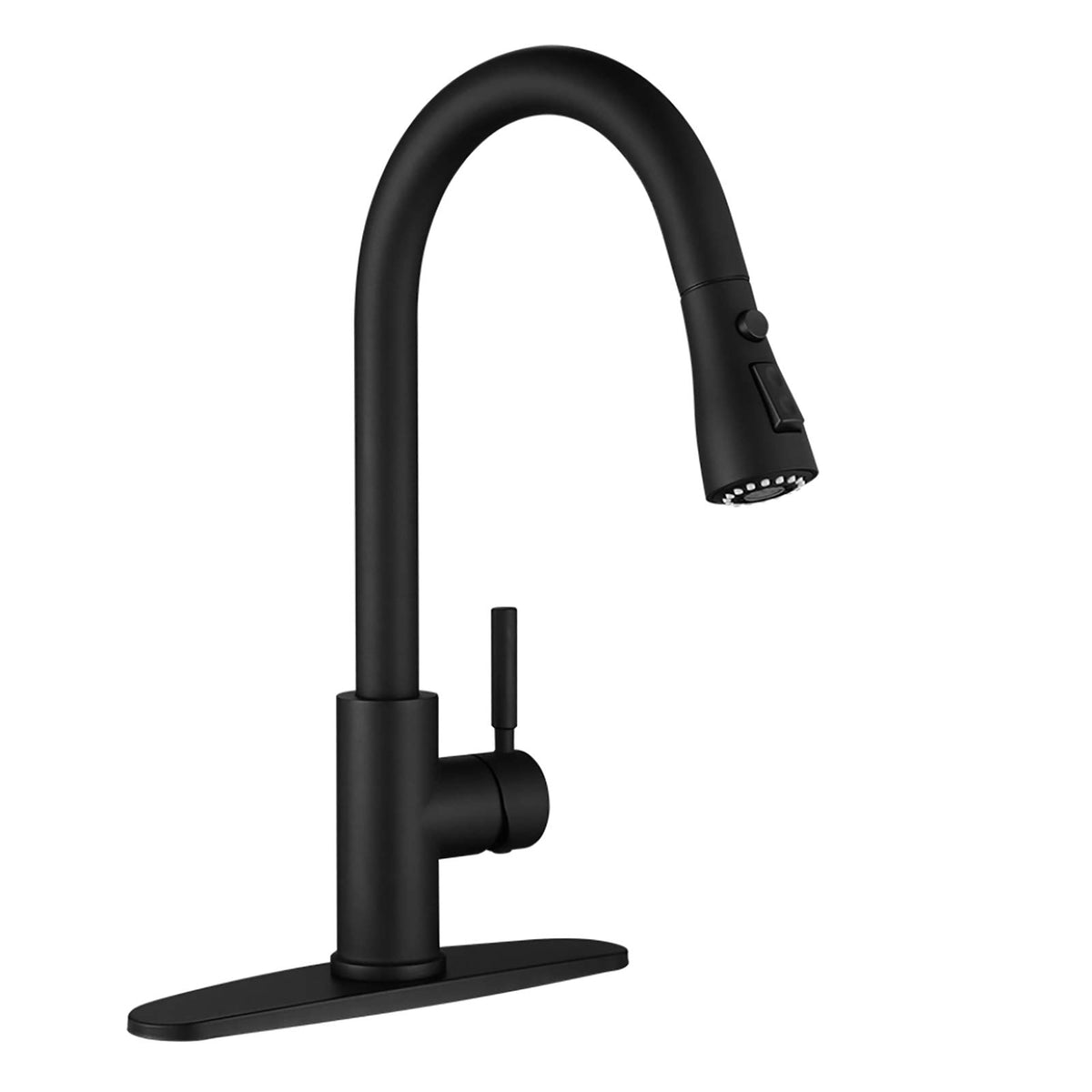 WEWE faucet front view showing matte black finish and tulip silhouette for modern kitchens