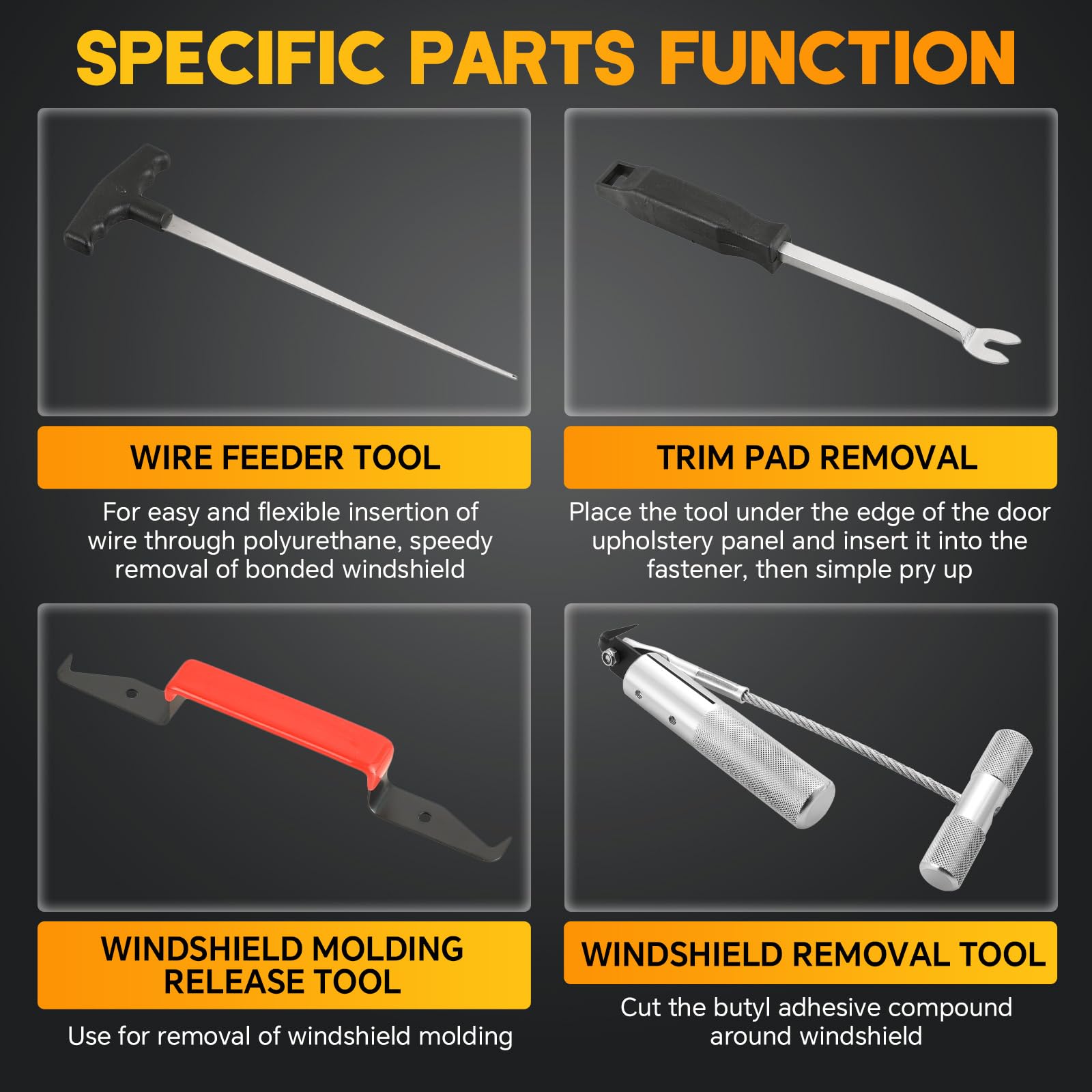 weyleity trim and molding tools in use protecting paint while prying glass free
