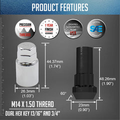 Wheel Accessories Parts dual-hex key 13/16 and 3/4 close detail for easy installation