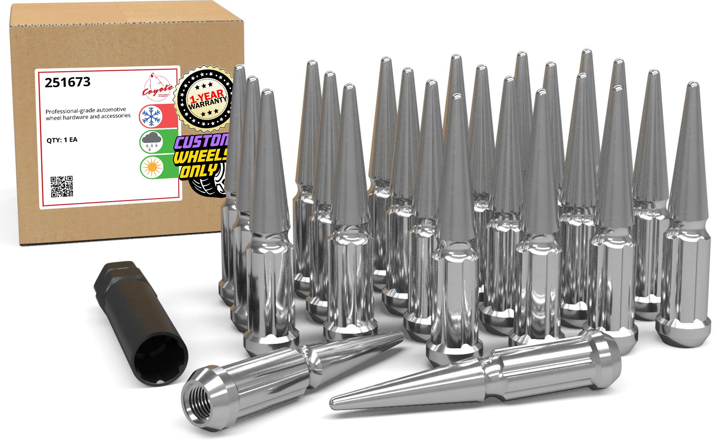 Wheel Accessories Parts chrome lug nuts front view showing aggressive styling and improved curb appeal