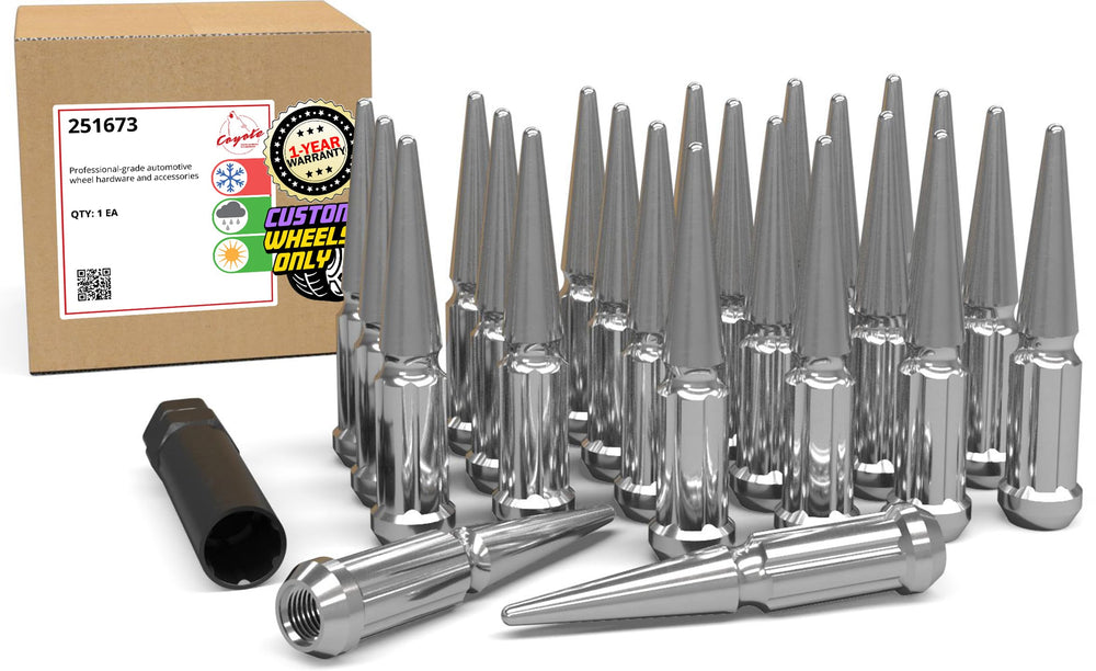 Wheel Accessories Parts chrome lug nuts front view showing aggressive styling and improved curb appeal