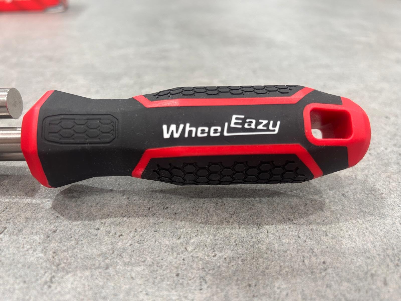 WheelEazy soft-grip handle closeup showing ergonomic comfort and control