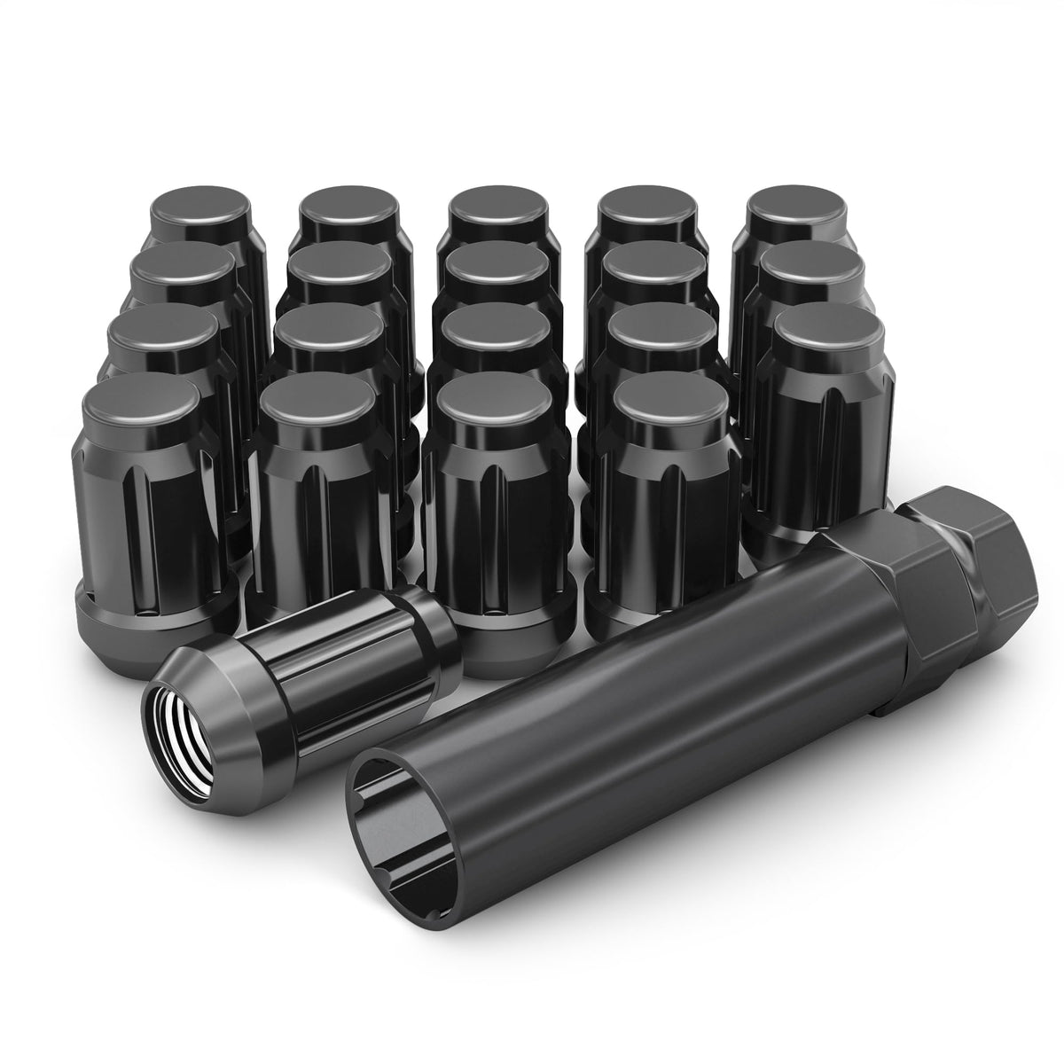 White Knight front packaging showing black chrome lug nuts and 20-pack benefit
