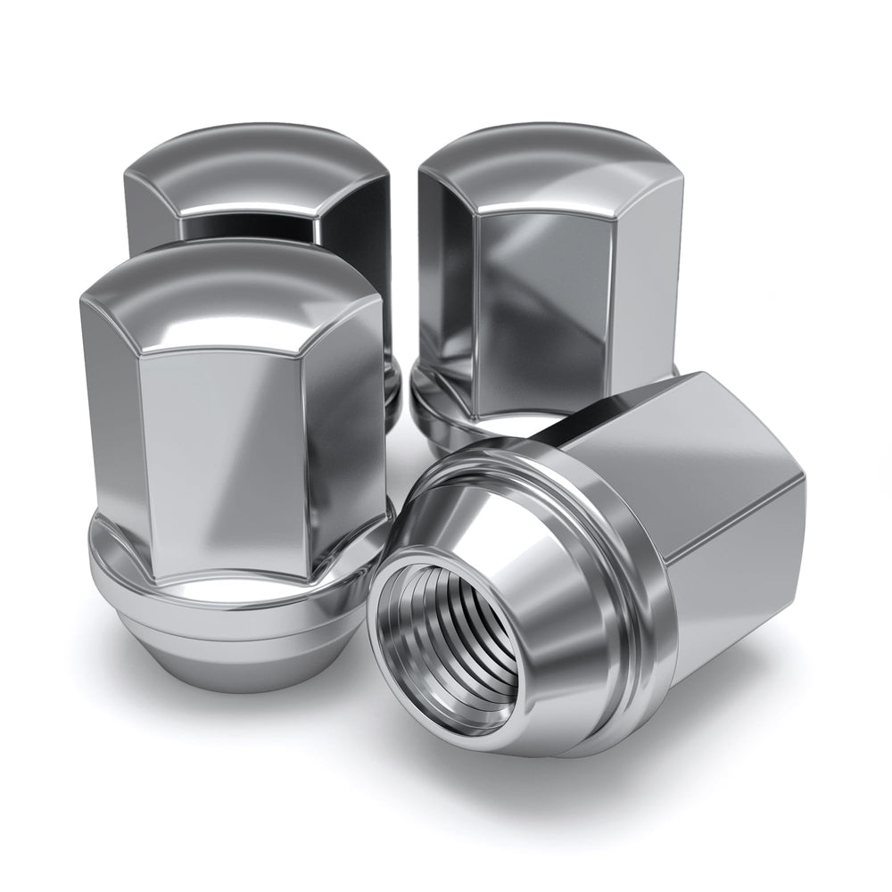 White Knight lug nut front view showing chrome finish and OEM appearance benefit