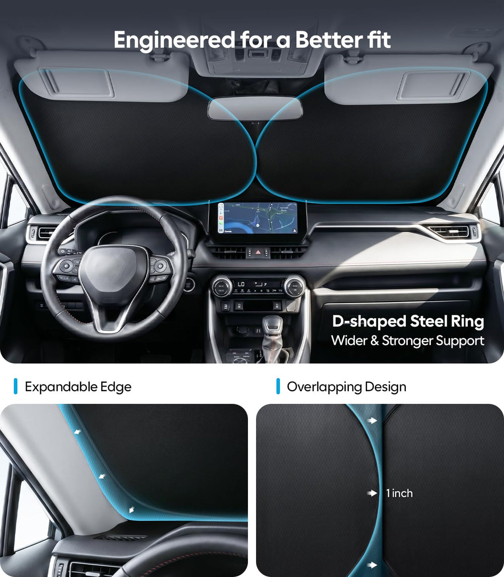 Wigoo installed on car windshield showing immediate cabin cooling advantage