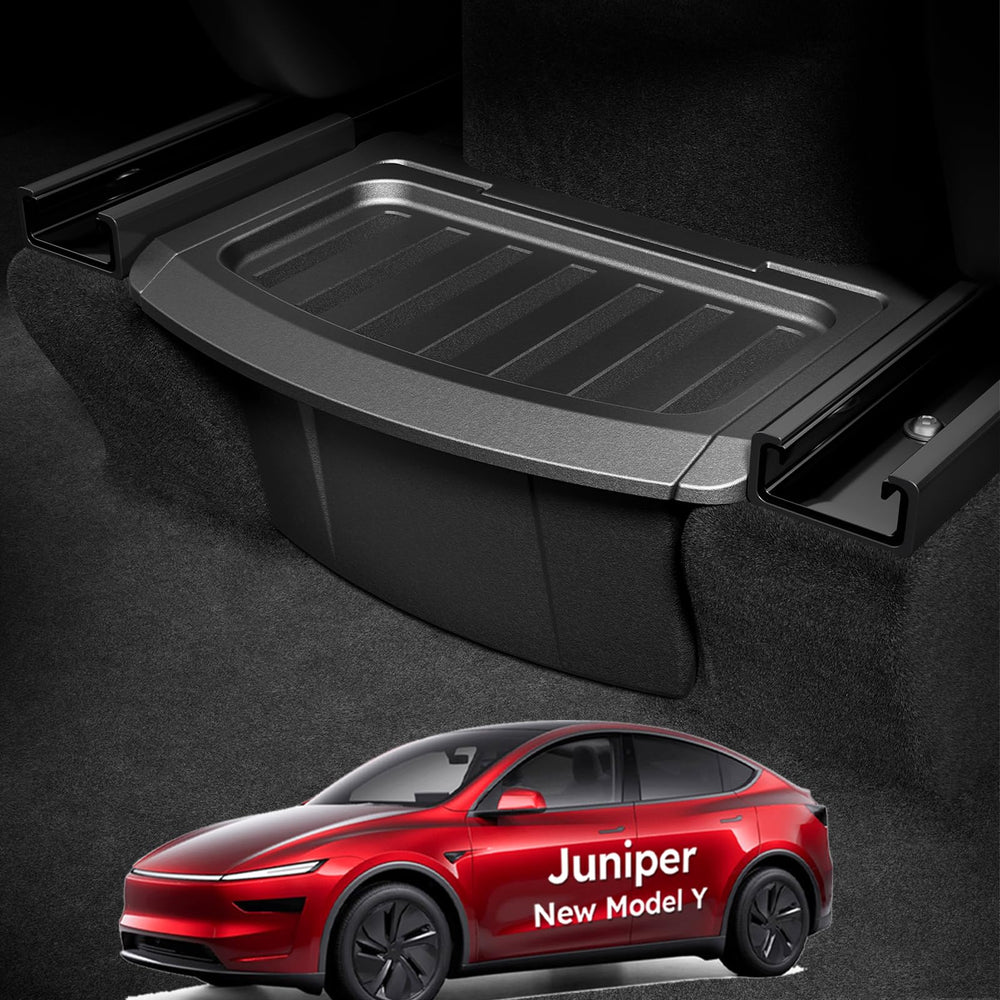 Wigoo front view installed in Model Y Juniper showing neat storage