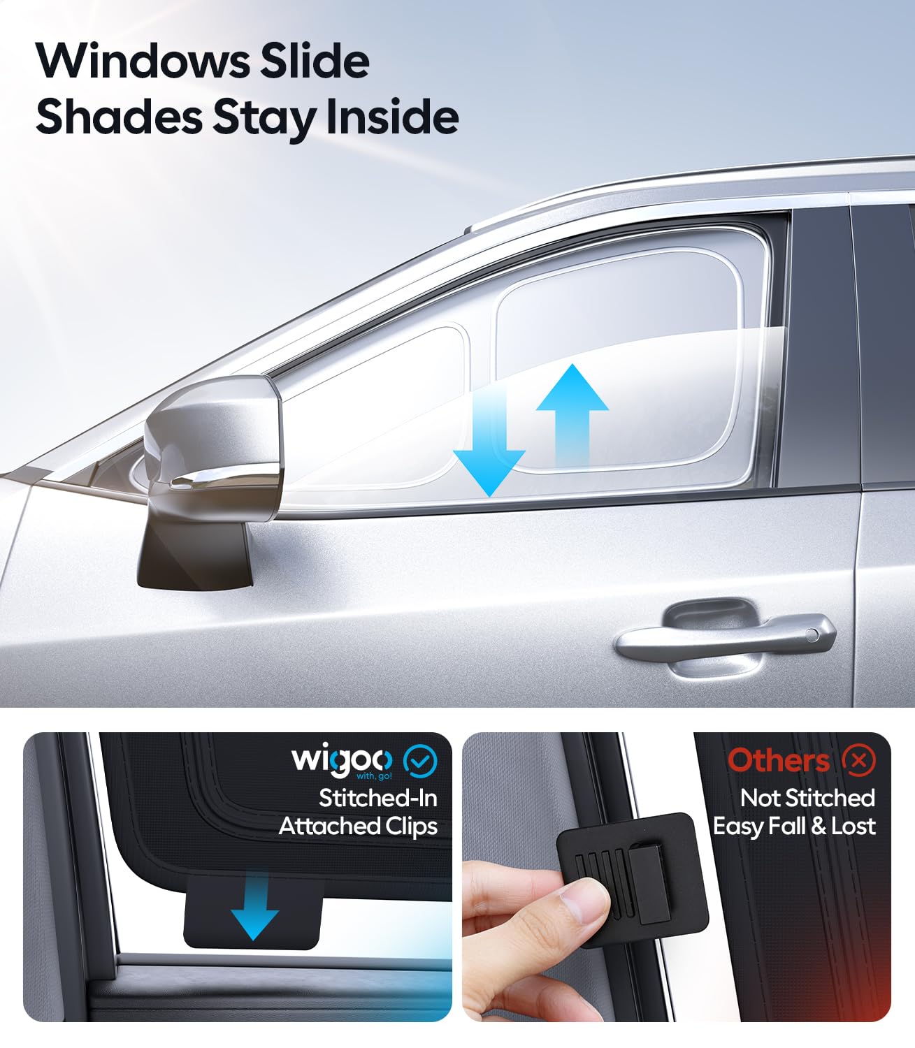 Wigoo sewn-in clip detail showing secure fit and no lost pieces