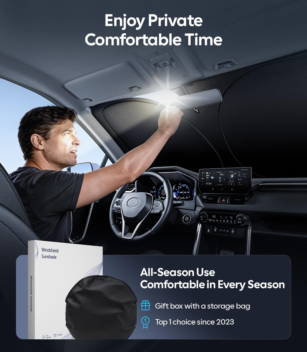 Wigoo size comparison with steering wheel to show scale and exact windshield fit