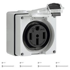 WILAWELS front view of outdoor outlet box showing weatherproof cover and mounting points for reliable protection