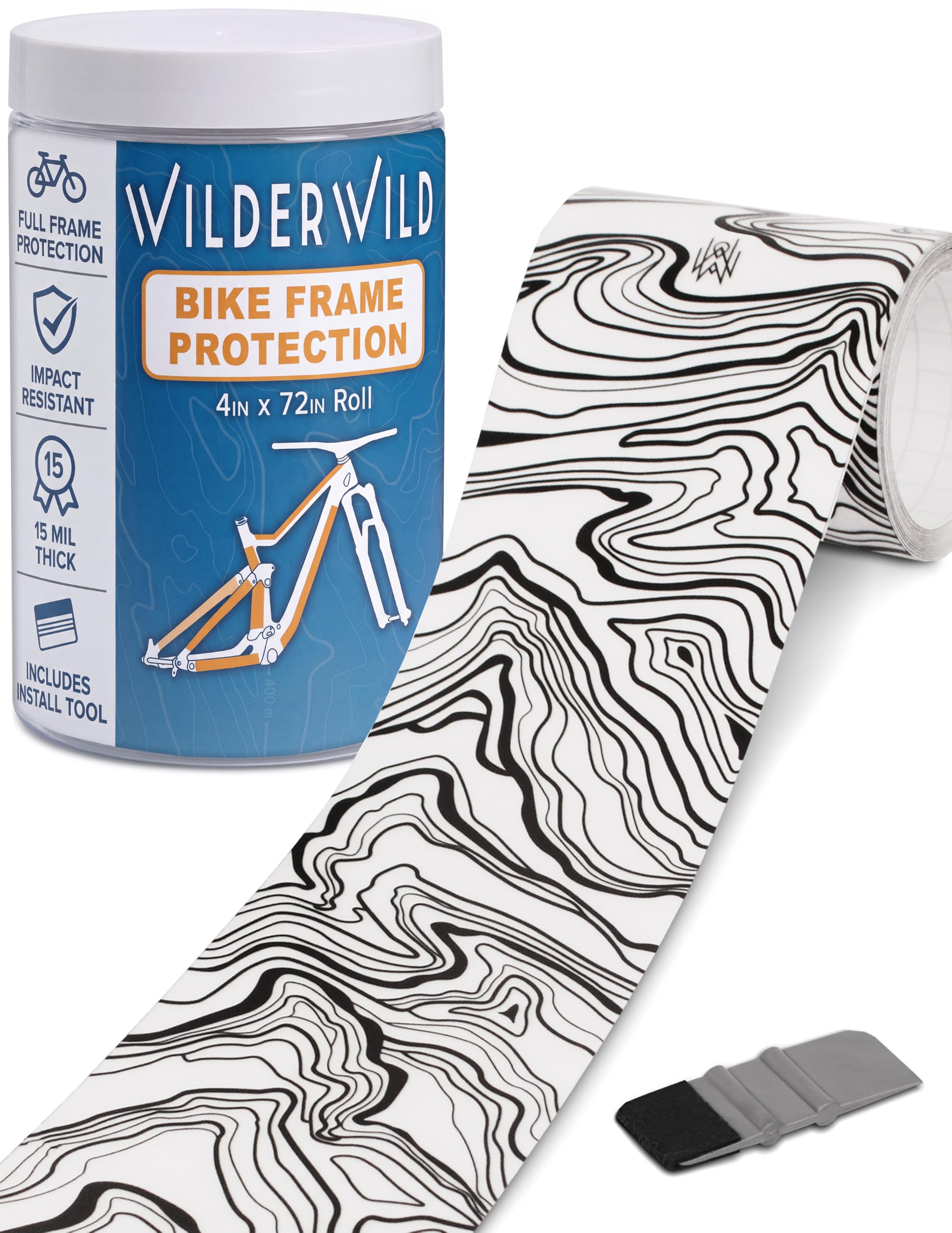 WilderWild front sheet showing topographic marble pattern and coverage benefit