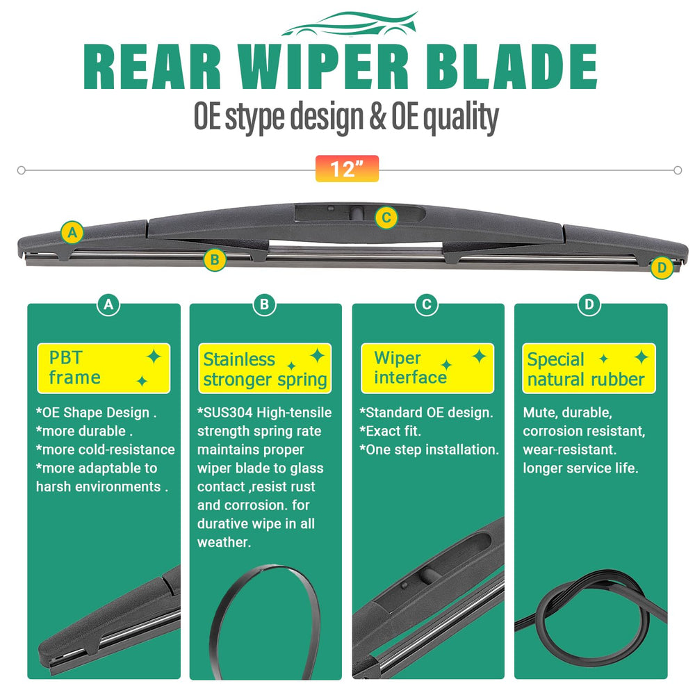 WINDSMILE 12-inch rear wiper full length illustrating exact hatchback fit
