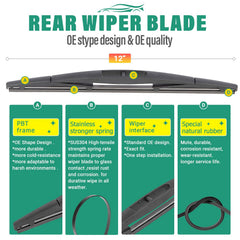 WINDSMILE 12-inch rear wiper full length illustrating exact hatchback fit