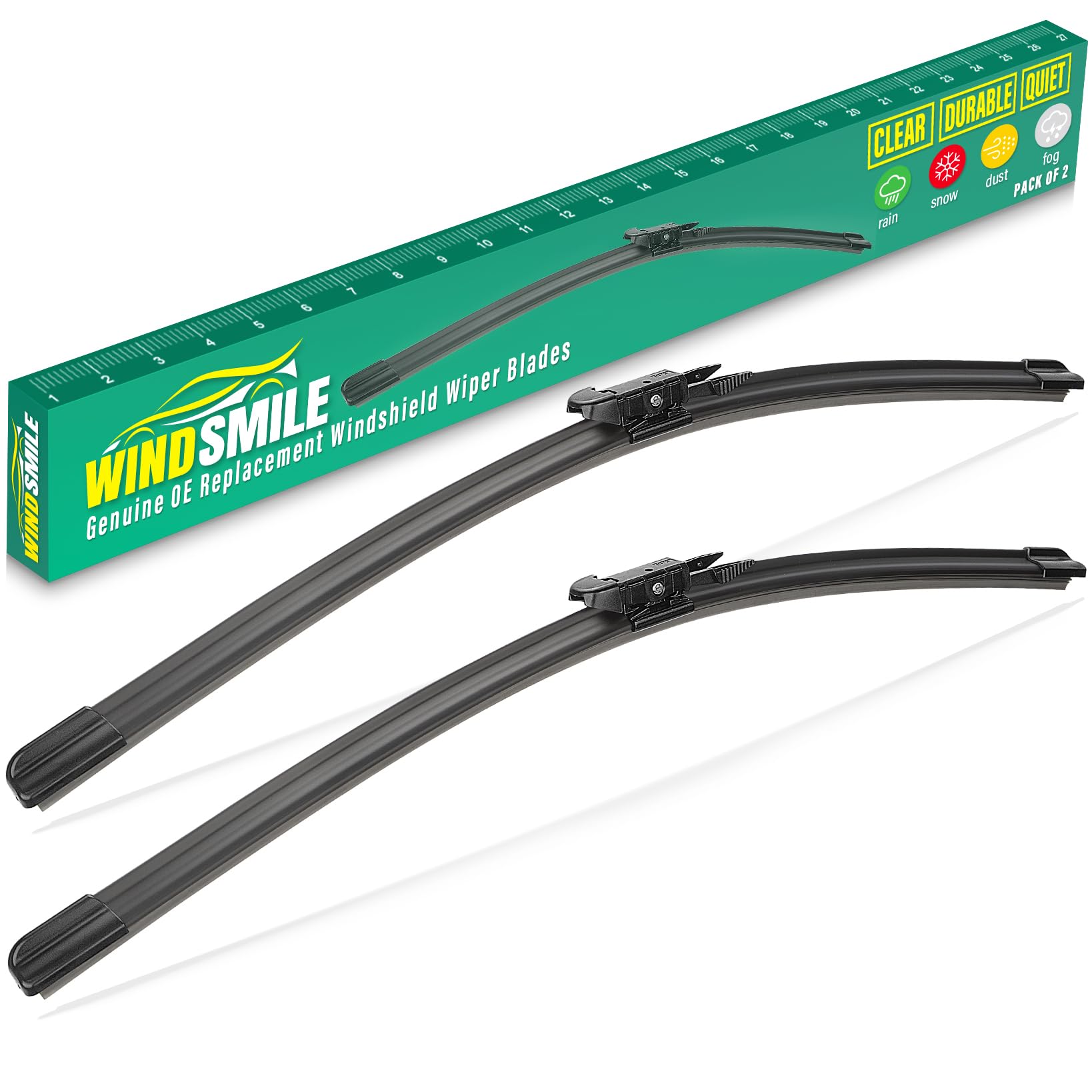 WINDSMILE front packaging showing 28 inch pair and fitment details for easy selection