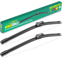 WINDSMILE front packaging showing 28" and 21" blades and fitment details, quick selection benefit