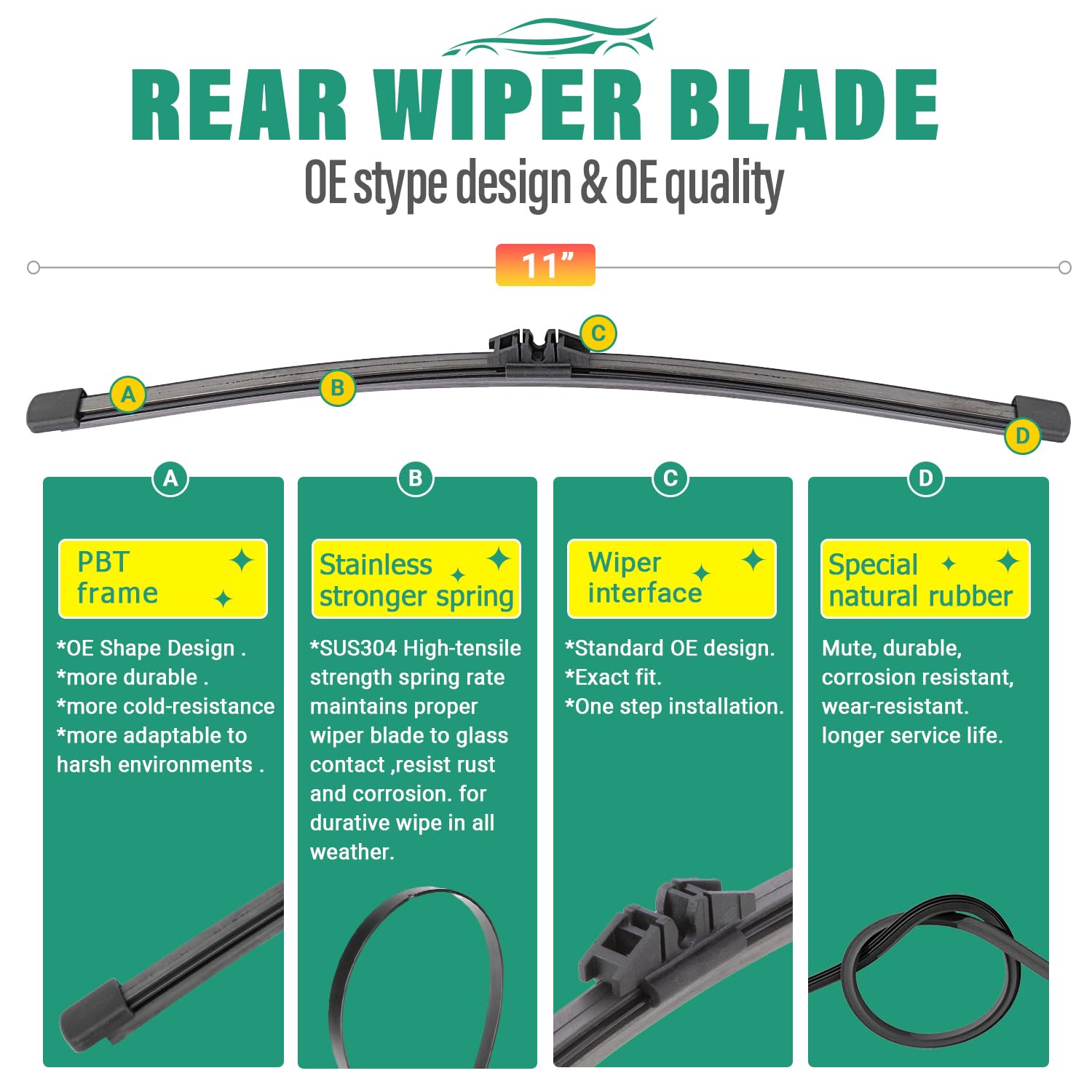 WINDSMILE 11-inch rear blade mounted on hatch for improved rear visibility