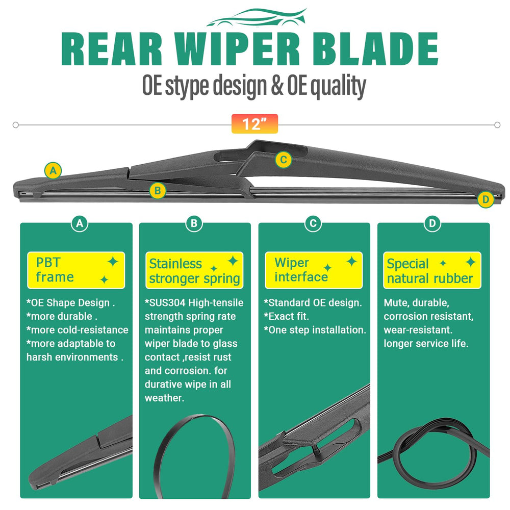 WINDSMILE 12-inch rear wiper fitted on rear window for clear view