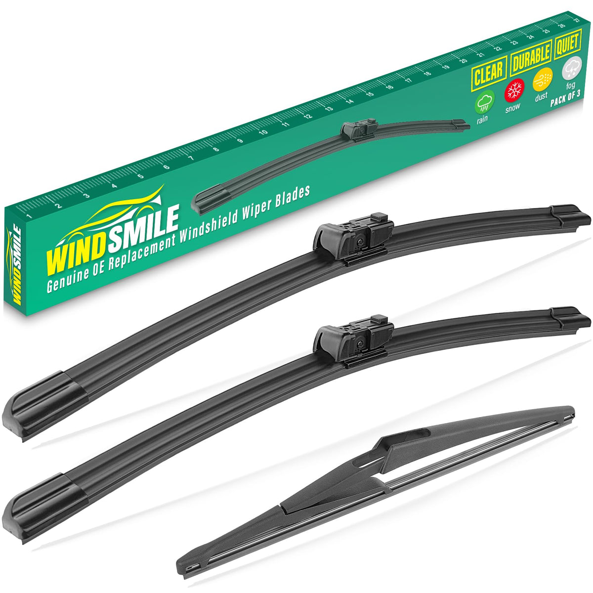 WINDSMILE front packaging showing correct QX60 sizes and fit benefit