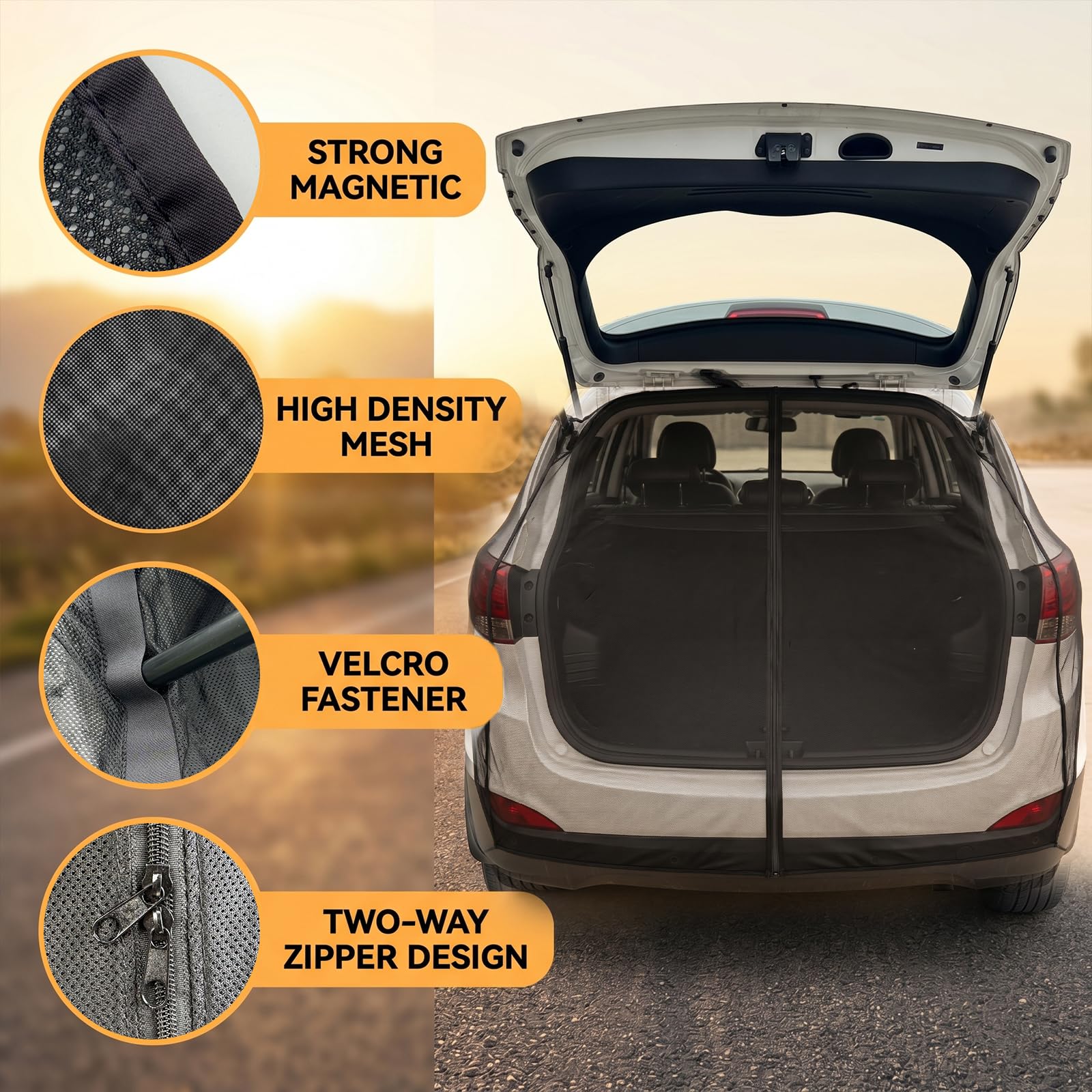 Wingsflee mesh installed on SUV tailgate providing ventilation and insect barrier