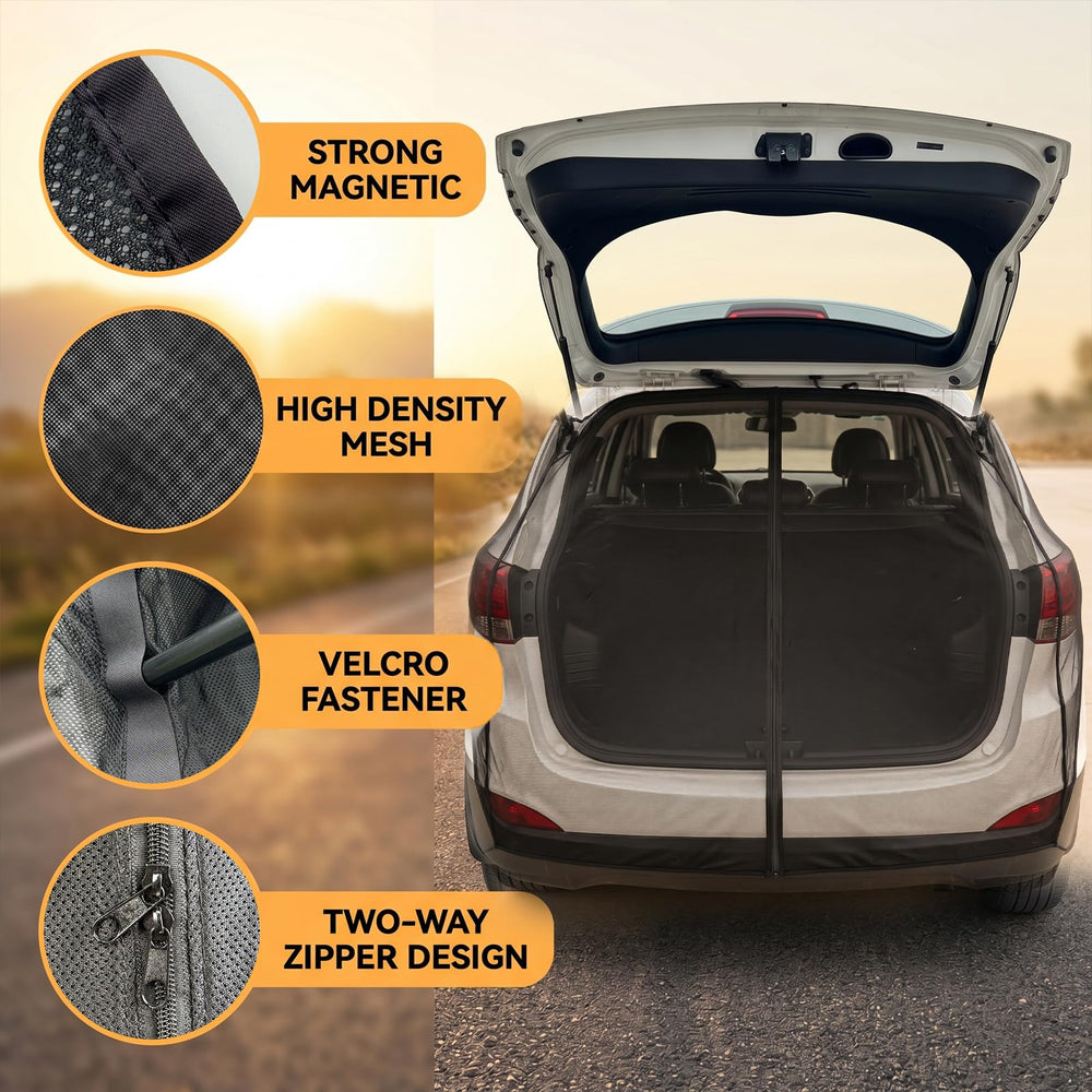 Wingsflee mesh installed on SUV tailgate providing ventilation and insect barrier