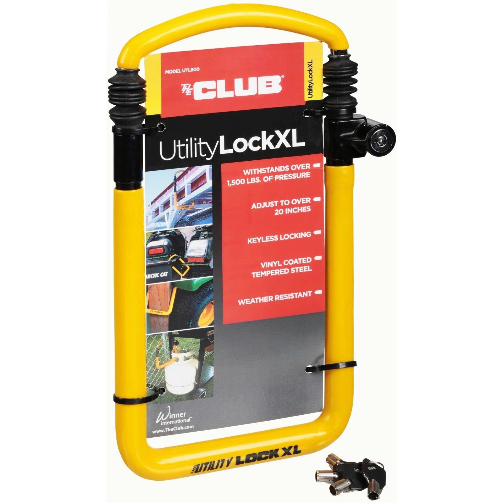 Winner International UTL800 fitted from steering wheel to roof post on a golf cart to deter theft