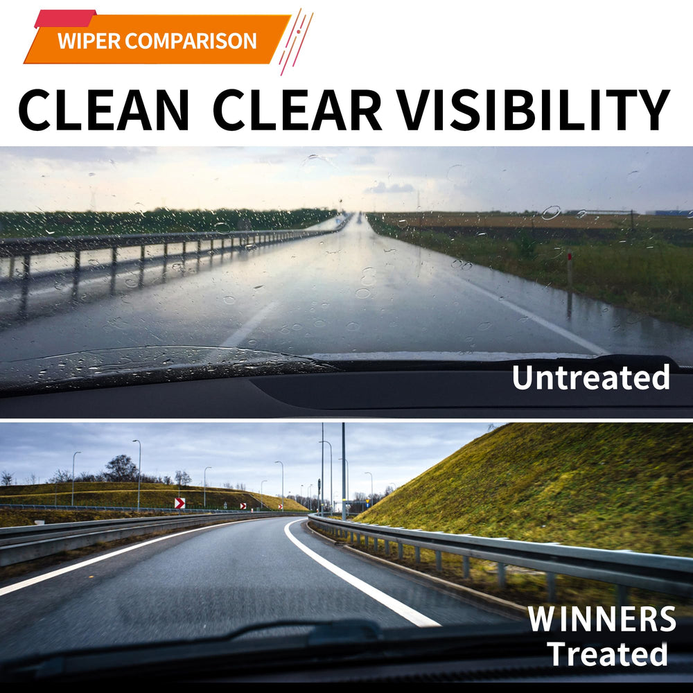 WINNERS blades in a rainy driving scene improving road visibility