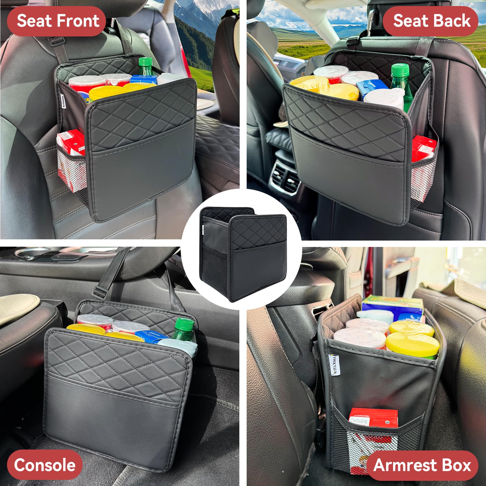 Witaxima in family backseat showing organized snacks and comfort benefit
