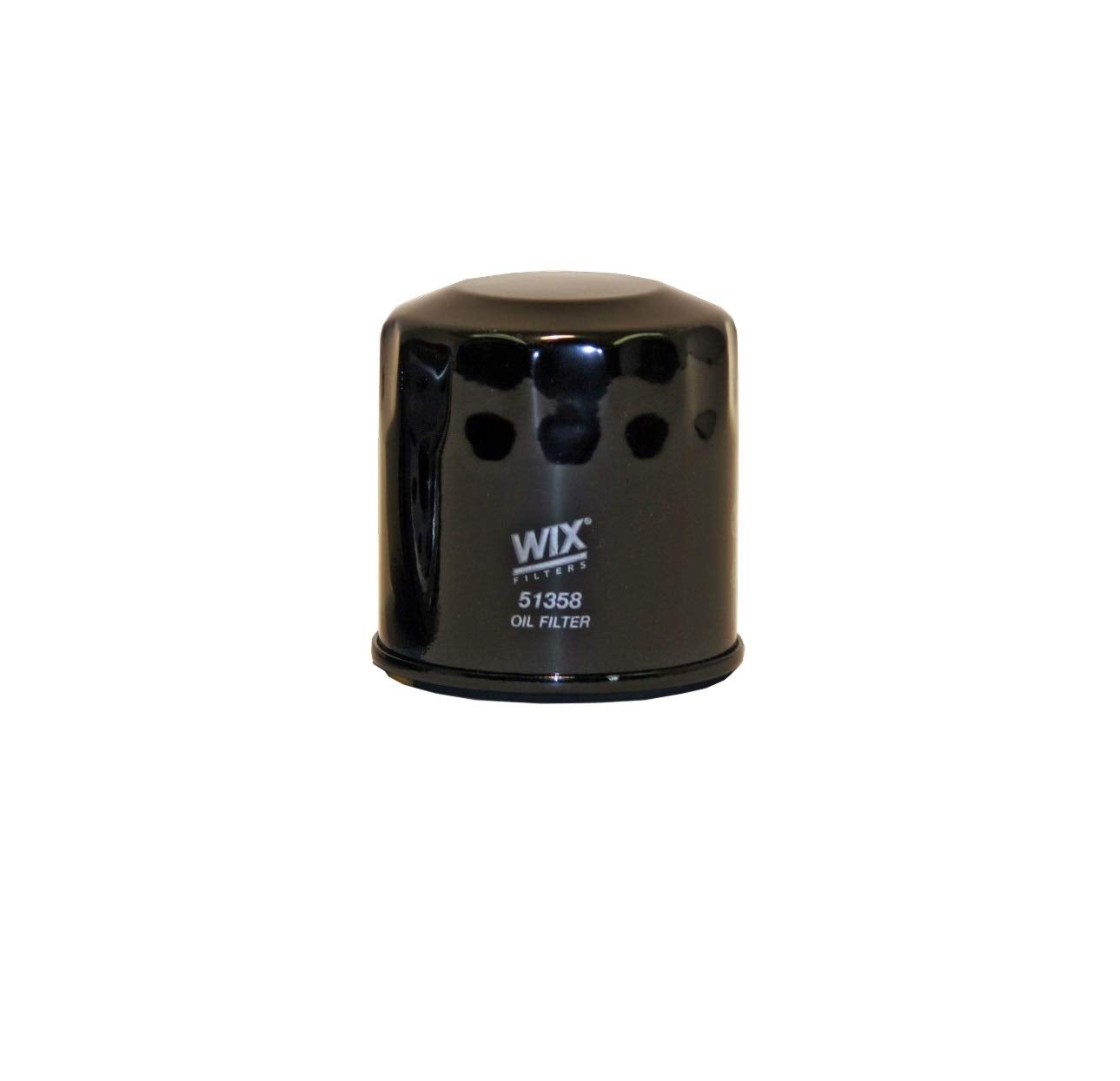 WIX 51358 filter front view showing label and threaded opening for quick install