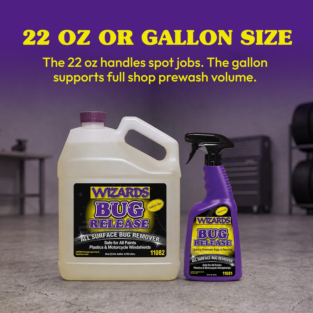 Wizards in use on motorcycle windshield illustrating safe bug removal and improved visibility