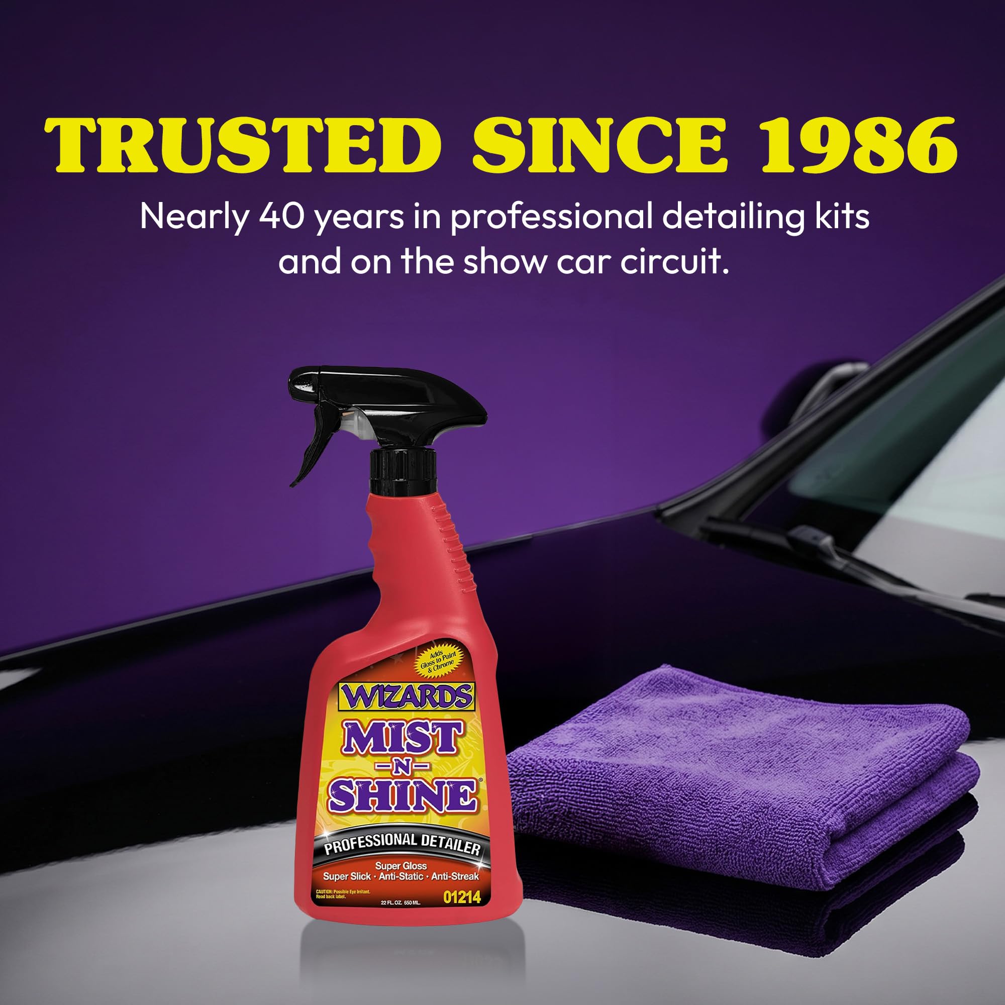 Show car receiving final wipe with Wizards Mist-N-Shine, perfect pre-show finishing